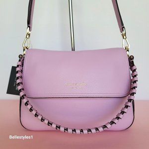 KATE SPADE Hudson Pebbled Leather Medium Flap Convertible Shoulder Bag- Lavender